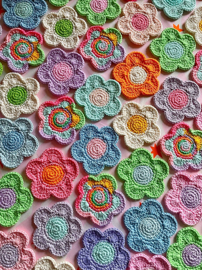 Crochet Flower Coaster: Colorful Cotton Yarn, Y2K Decor image 8