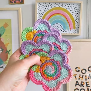 Crochet Flower Coaster: Colorful Cotton Yarn, Y2K Decor image 4