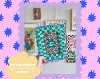 Crochet Pattern, Checkerboard Picture Frame Pattern, Crochet Frame Pattern, Crochet Homeware, Y2K