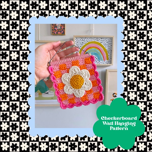 Crochet Pattern, Checkerboard Wall Hanging Pattern, Crochet Wall Hanging Pattern, Crochet Flower, Y2K