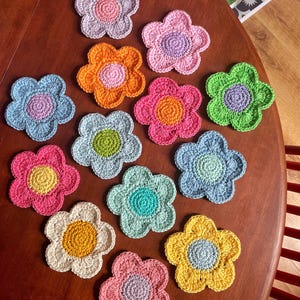 Crochet Coaster, Coasters, Y2K Home Decor, Crochet Coasters, 2000s, Y2K, Crochet Flower, Flower Coasters, Danish Pastel, Dopamine Decor