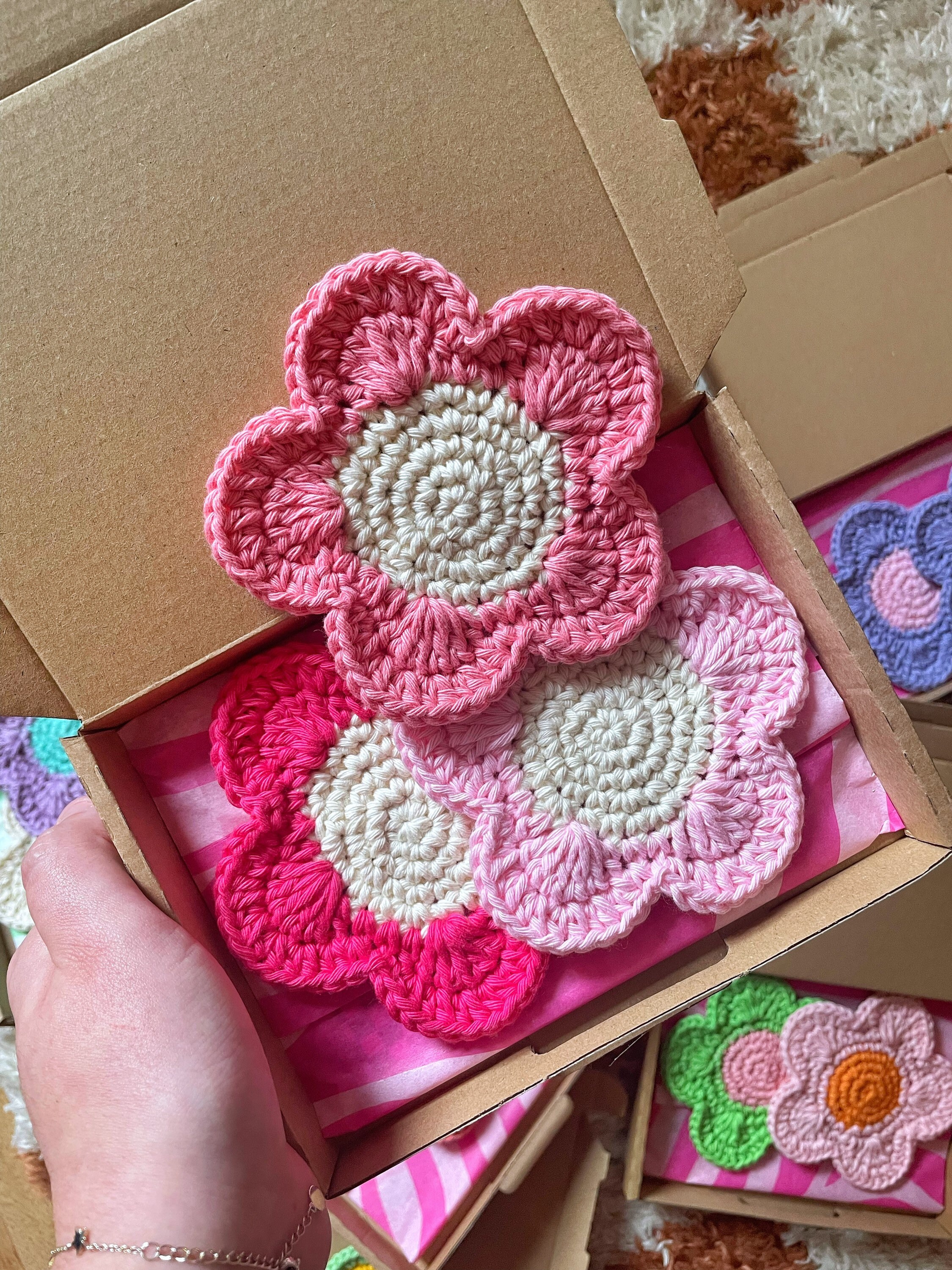 Crochet Coaster, Coasters, Y2K Home Decor, Crochet Coasters, 2000s, Y2K,  Crochet Flower, Flower Coasters, Danish Pastel, Dopamine Decor 