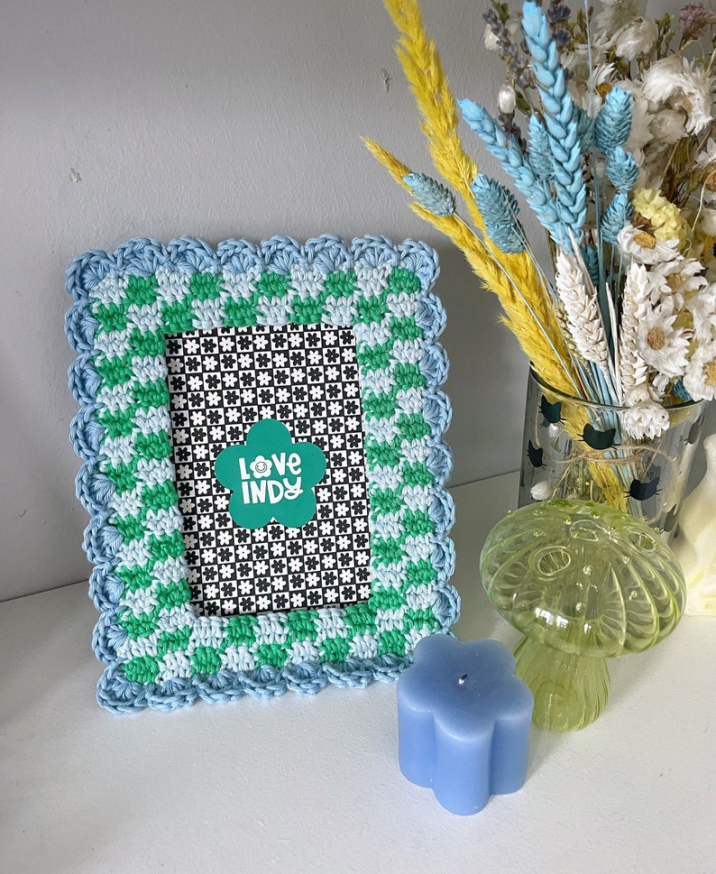 Crochet Pattern, Checkerboard Picture Frame Pattern, Crochet Frame Pattern, Crochet Homeware, Y2K zdjęcie 4