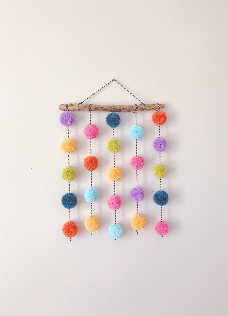 Pom Pom Wall Hanging Driftwood Garland Kids Room Decor Etsy UK