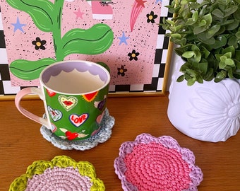 Crochet Coasters, Round Coasters, Y2K Home Decor, Crochet Coaster, 2000s, Y2K, Danish Pastel, Preppy,