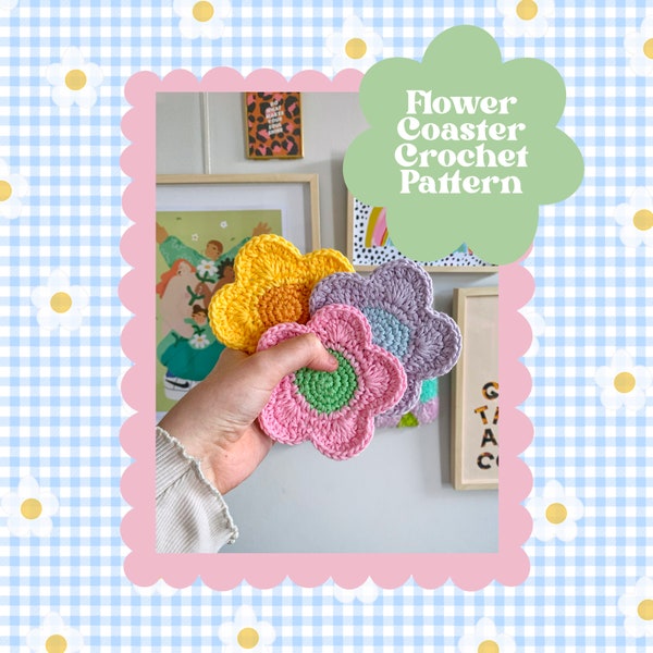 Crochet Pattern, Crochet Coaster, Flower Coaster, Y2K theme, Crochet Pattern, Y2K Home Decor, Crochet Flower