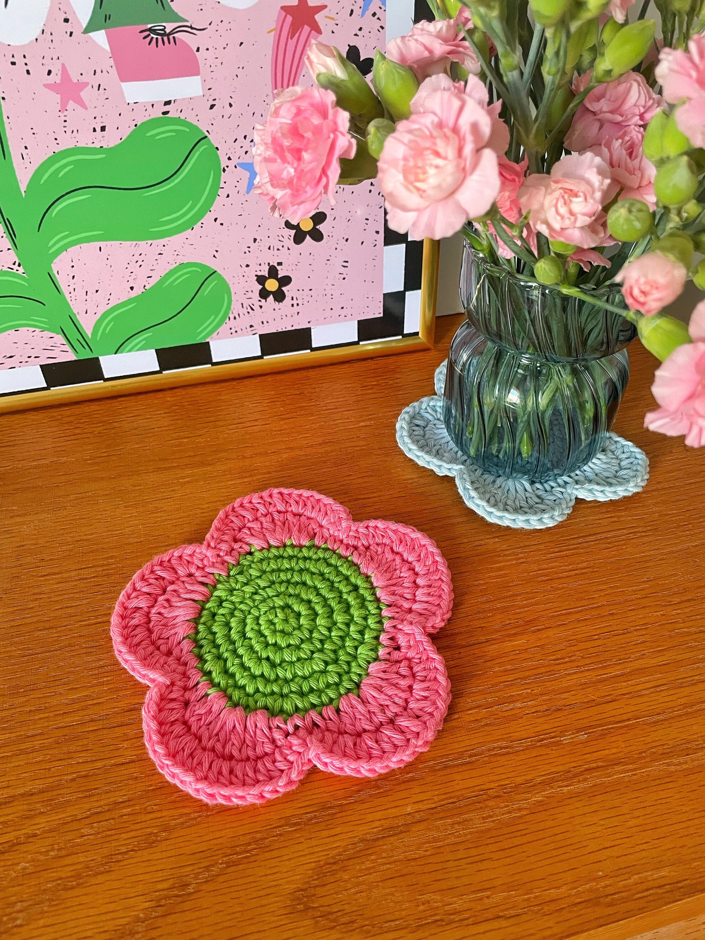 Plant Pot Coaster, Crochet Flower Plant Rug, Y2K Home Decor, 2000S, Y2K, Flower, Danois Pastel Decor