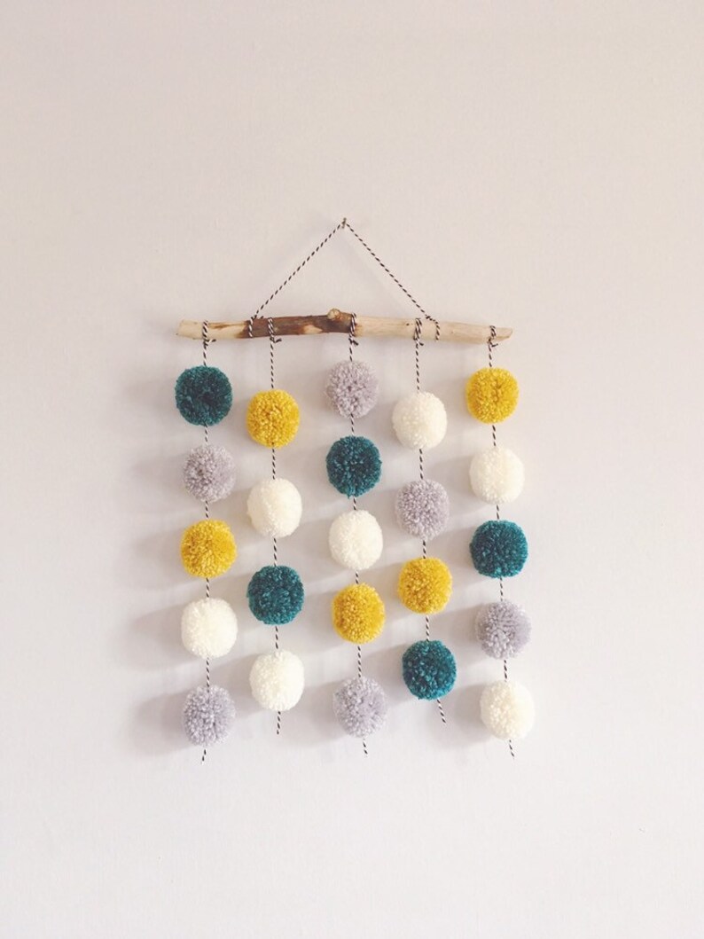Pom Pom Wall Hanging Driftwood Garland Kids Room Decor Etsy UK