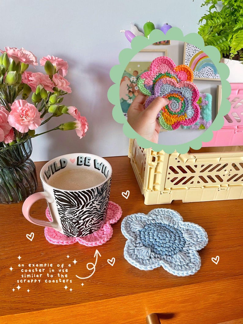 Crochet Flower Coaster: Colorful Cotton Yarn, Y2K Decor image 2