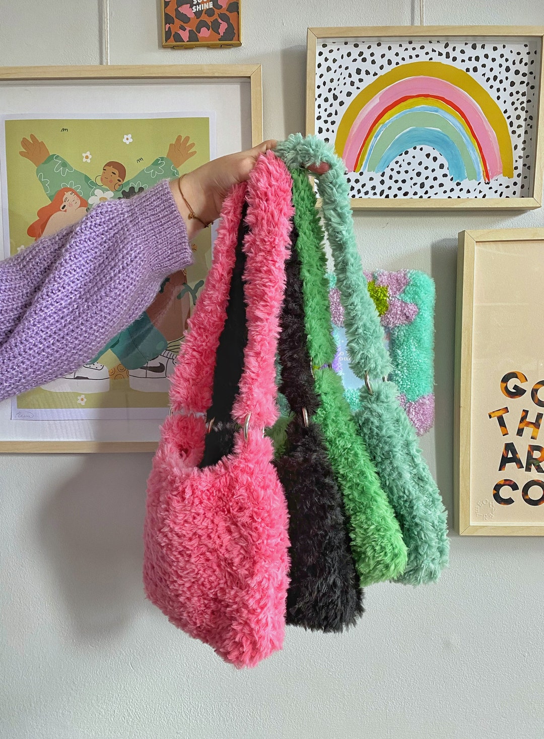 Y2K Shoulder Bag Crochet Bag Fluffy Shoulder Bag Y2K Etsy