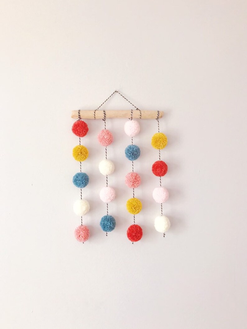 Pom Pom Wall Hanging Pom Pom Garland Driftwood Wall Hanging Etsy UK
