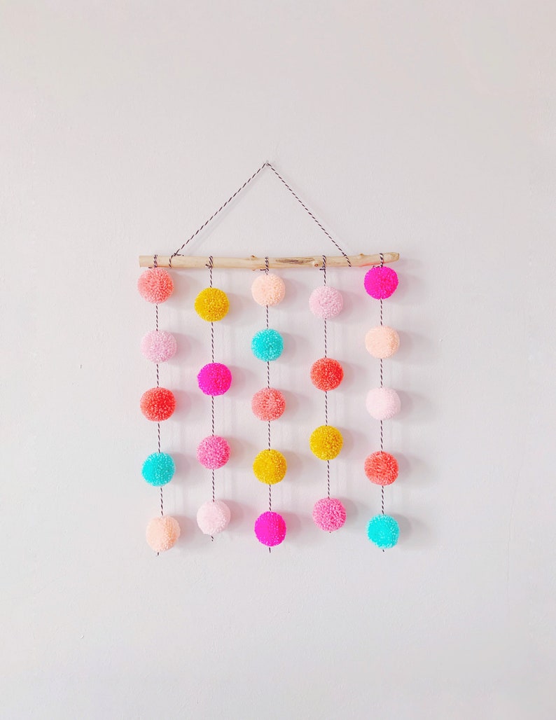 Pom Pom Wall Hanging Driftwood Garland Kids Room Decor Etsy UK