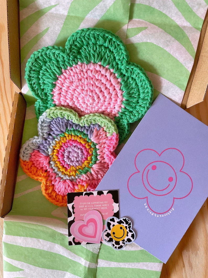 Crochet Flower Coaster: Colorful Cotton Yarn, Y2K Decor image 7
