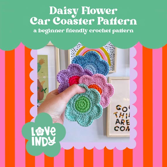 Crochet Flower Car Coaster Pattern: Beginner-Friendly PDF