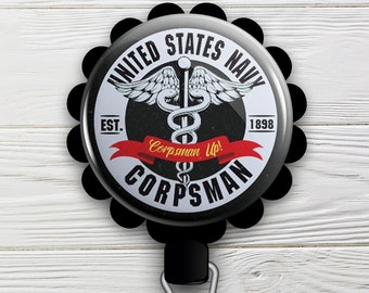 United States Navy Corpsman Retractable ID Badge Reel • Hospital Corpsman Gift • Swapfinity