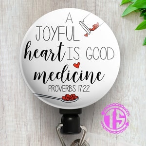 Proverbs 17:22 Retractable ID Badge Reel • Scriptural Gift, Scripture Bible Verse, ID Badge Holder • Swapfinity