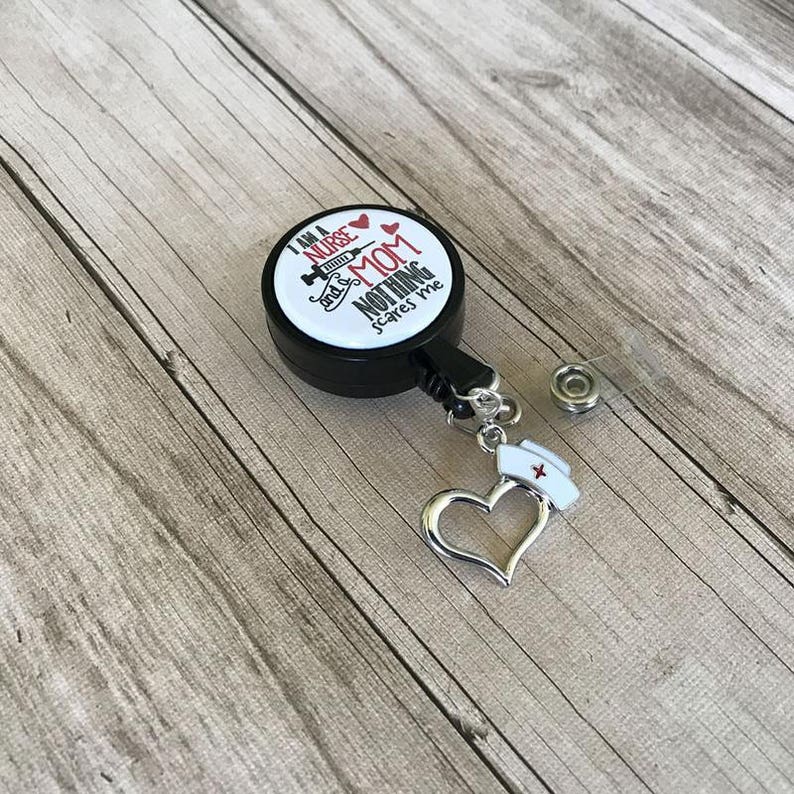 Nothing Scares Me Retractable w Nurse Hat Pendant ID Badge Reel