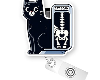 Cat Scan Badge Reel, Quality Retractable & Interchangeable - Cute Radiology Tech Gift - Veterinary Nurse ID Rad Tech - Swappable X-Ray Gift