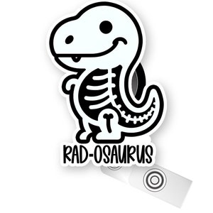 Porta credencial de dinosaurio intercambiable con forma de rex para radiología, regalo para radiólogo, técnico en radiología *Adhesivo de plástico no acrílico*