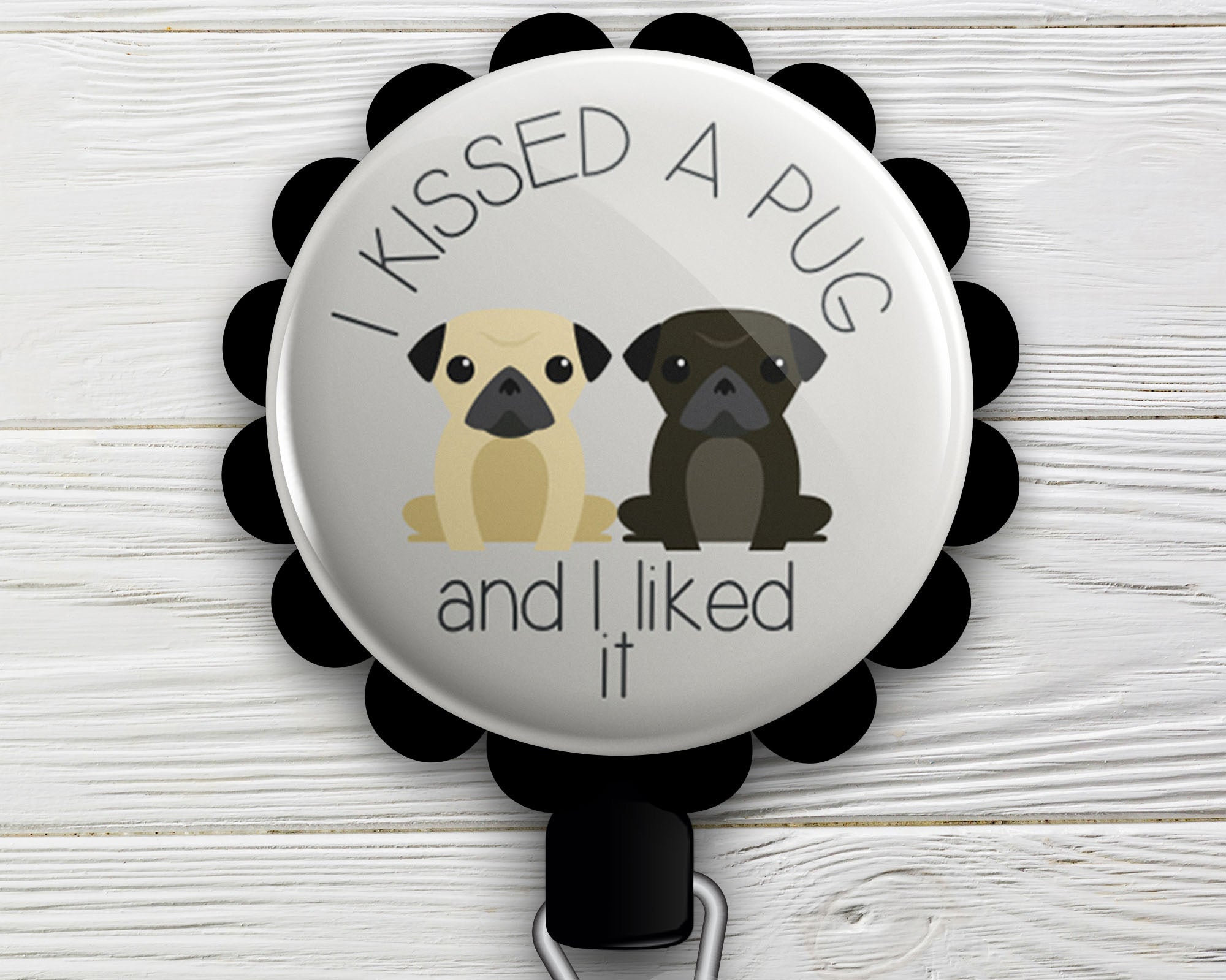 Wrapables Lanyard Keychain and ID Badge Holder, Gray Pug