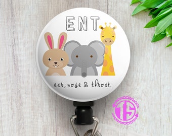 ENT Animal Retractable ID Badge Reel • Ear Nose and Throat Doctor Gift • Custom ID Badge Holder • Swapfinity