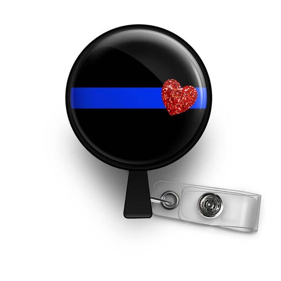 Pretty Thin Blue Line Glitter Heart Retractable ID Badge Reel Etsy
