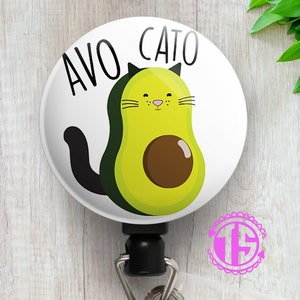 Pun Badge Reel • AvoCato • Badge Reel Funny • Cat Avocado Pun Personalized Retractable ID Badge Reel • Cute Badge Holder • Swapfinity