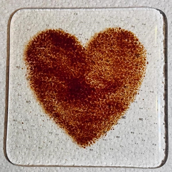 Bespoke glass fused heart coaster