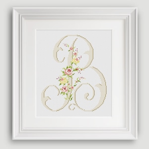 Letra "B" - Patrón Punto de Cruz Letras - Punto de Cruz Flores - Decoración Moderna - PDF - DESCARGA INSTANTÁNEA