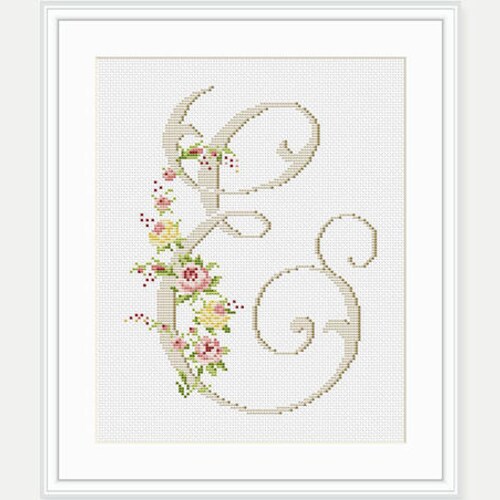 Letter e Flower Cross Stitch Letter Cross Etsy