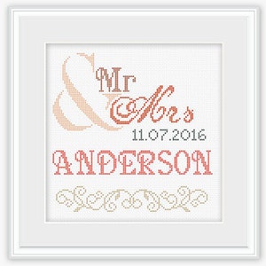 Wedding Cross Stitch - Mr & Mrs - Embroidery- Wedding Cross Stitch Pattern - Bridal Cross Stitch - Wedding Gift - PDF -INSTANT DOWNLOAD
