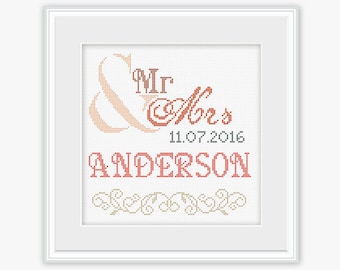 Wedding Cross Stitch - Mr & Mrs - Embroidery- Wedding Cross Stitch Pattern - Bridal Cross Stitch - Wedding Gift - PDF -INSTANT DOWNLOAD