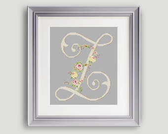 Letter Z Cross Stitch Pattern Personalized Letter Z Flower Monogram Cross Stitch Pattern PDF INSTANT DOWNLOAD