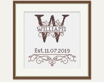 Wedding Cross Stitch Pattern - Birthday Cross Stitch - Monogram Cross Stitch - Wedding Gift - House Warming Embroidery -PDF-INSTANT DOWNLOAD