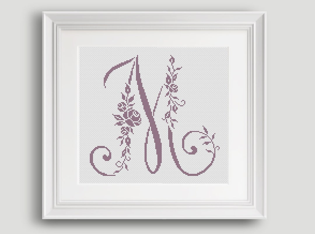 Letter M Cross Stitch Pattern Personalized Cross Stitch Letter M Roses