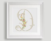 Letter D Cross Stitch Pattern Personalized Letter D Flower Cross Stitch Monogram Cross Stitch Pattern PDF INSTANT DOWNLOAD