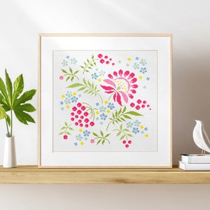 花のクロスステッチパターン - モダンなクロスステッチパターンの花 - PDF - 即時ダウンロード