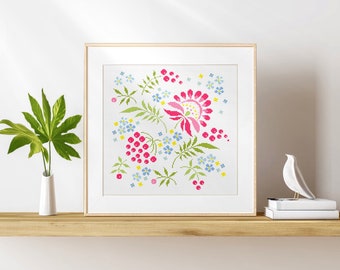 Flower Cross Stitch Pattern - Modern Cross Stitch Pattern Flowers - PDF - INSTANT DOWNLOAD