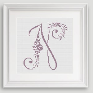 Letter N - Cross Stitch Pattern - Personalized Cross Stitch Letter N - Roses Cross Stitch - PDF - INSTANT DOWNLOAD