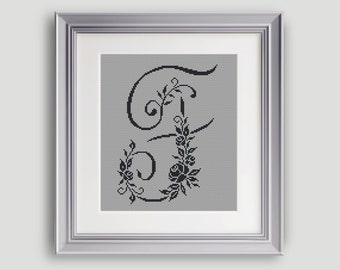 Letter F Cross Stitch Pattern Personalized Letter F Flower Cross Stitch Counted Cross Stitch Pattern PDF INSTANT DOWNLOAD