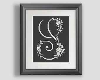 Letter S Cross Stitch Pattern Personalized Letter S Flower Monogram Cross Stitch Pattern PDF INSTANT DOWNLOAD
