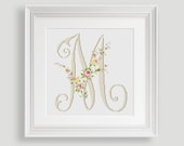 Letter M Cross Stitch Pattern Personalized Letter M Flower Cross Stitch Counted Cross Stitch Pattern PDF INSTANT DOWNLOAD