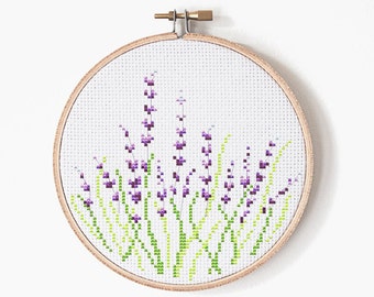 Flowers Cross Stitch Pattern Lavender Embroidery Cross stitch Lavender PDF INSTANT DOWNLOAD