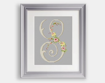 Cross Stitch Pattern - Letter "S" - Monogram Cross Stitch Pattern - Personalized Letter - "S" - Flower Cross Stitch - PDF - INSTANT DOWNLOAD