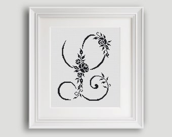 Letter L Cross Stitch Pattern Personalized Letter L Flower Counted Cross Stitch Pattern PDF INSTANT DOWNLOAD