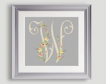 Letter "W" - Cross Stitch Pattern - Personalized Letter - "W" - Flower Cross Stitch - PDF - INSTANT DOWNLOAD
