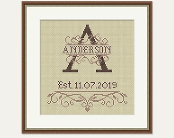 Monogram Cross Stitch - Wedding Cross Stitch Pattern - Birthday Cross Stitch - Wedding Gift - House Warming Embroidery -PDF-INSTANT DOWNLOAD