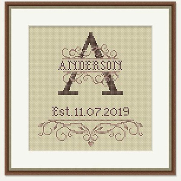 Monogram Cross Stitch - Wedding Cross Stitch Pattern - Birthday Cross Stitch - Wedding Gift - House Warming Embroidery -PDF-INSTANT DOWNLOAD