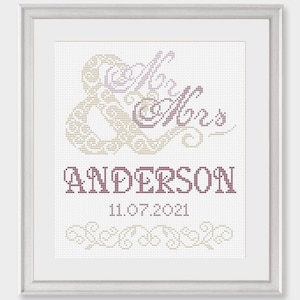 Wedding Cross Stitch Pattern - Mr & Mrs- Scheme for cross stitch- Wedding Gift - Embroidery- PDF - INSTANT DOWNLOAD