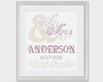 Wedding Cross Stitch Pattern - Mr & Mrs- Scheme for cross stitch- Wedding Gift - Embroidery- PDF - INSTANT DOWNLOAD